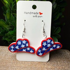 Cowboy Hat Earrings - Red and Blue